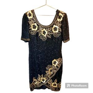 Vintage 1995 STENAY - Black Beaded Cocktail Dress BNWT Size 10 mint condition.